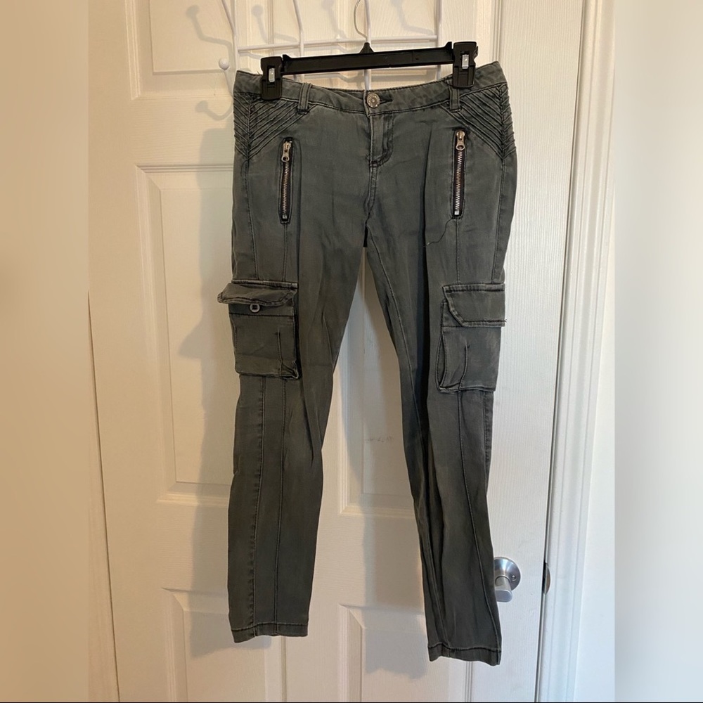 Dark green fitted utility/cargo pants
